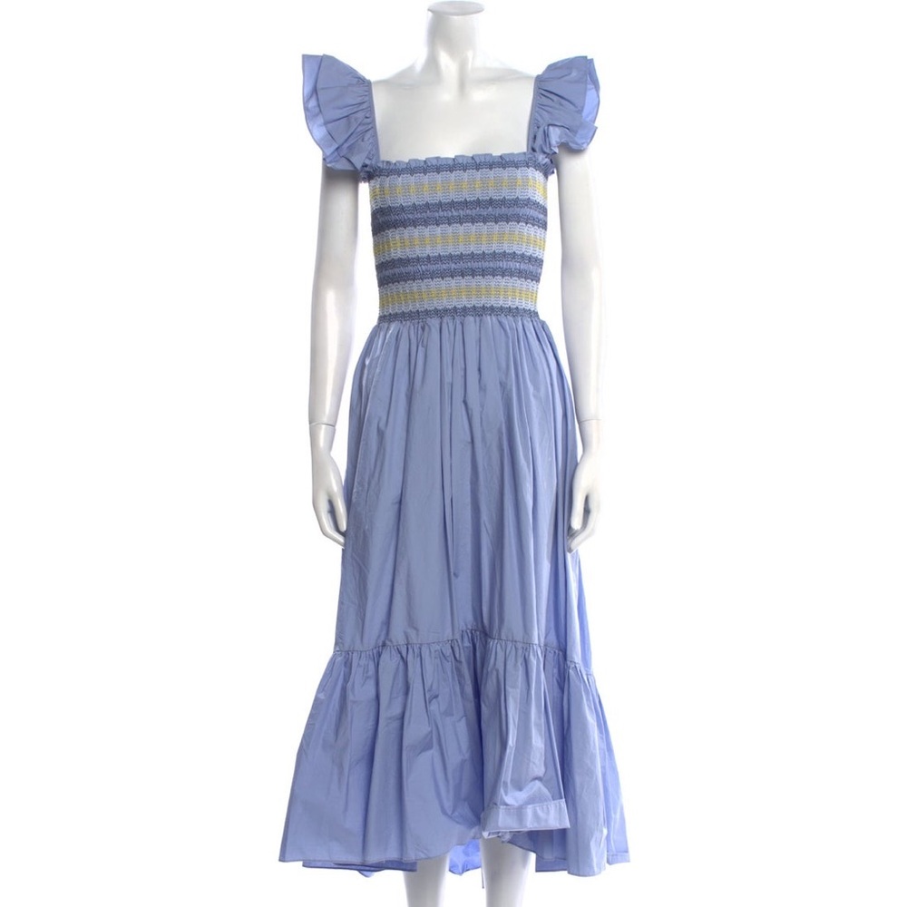 Cara Cara ruby tiered maxi dress in light blue size xs square neck cap sleeve
